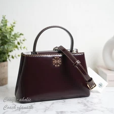 Tory Burch Britten Smooth Leather Mini Satchel Crossbody in Tempranillo 162831