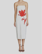 NWT Halston Heritage White Sylvie Sequin Floral Strapless Midi Dress Size 0 $695