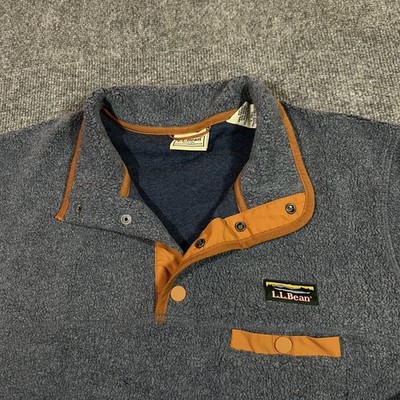 L.L. Bean Fleece Pullover Mens LT Blue Snap Mock Neck Long Sleeve Shirt
