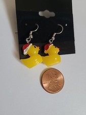 Handmade Resin Santa Hat Duck Dangle Earrings