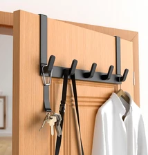 Over the Door Hooks Hanger Heavy Duty 5-Hook Rack for Coat Towel Matte Black