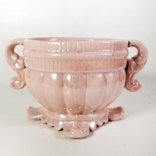 Iridescent Pink Planter or Rose Bowl Ceramic Neoclassical Style Scroll Footed