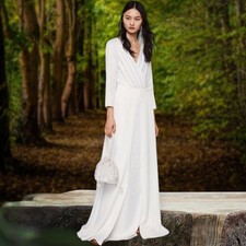 NWOT Mango Long Sleeve Wrap Pleated Maxi Dress Ivory / Pearl Women's Size 10