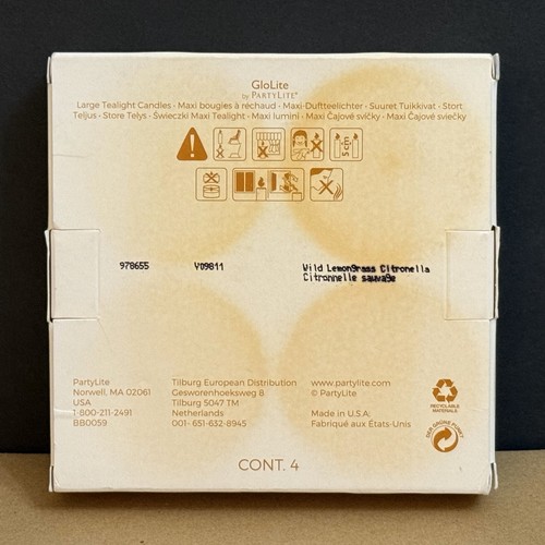 PartyLite GloLite WILD LEMONGRASS CITRONELLA Large TEALIGHT CANDLES Box of 4 - Picture 3 of 5