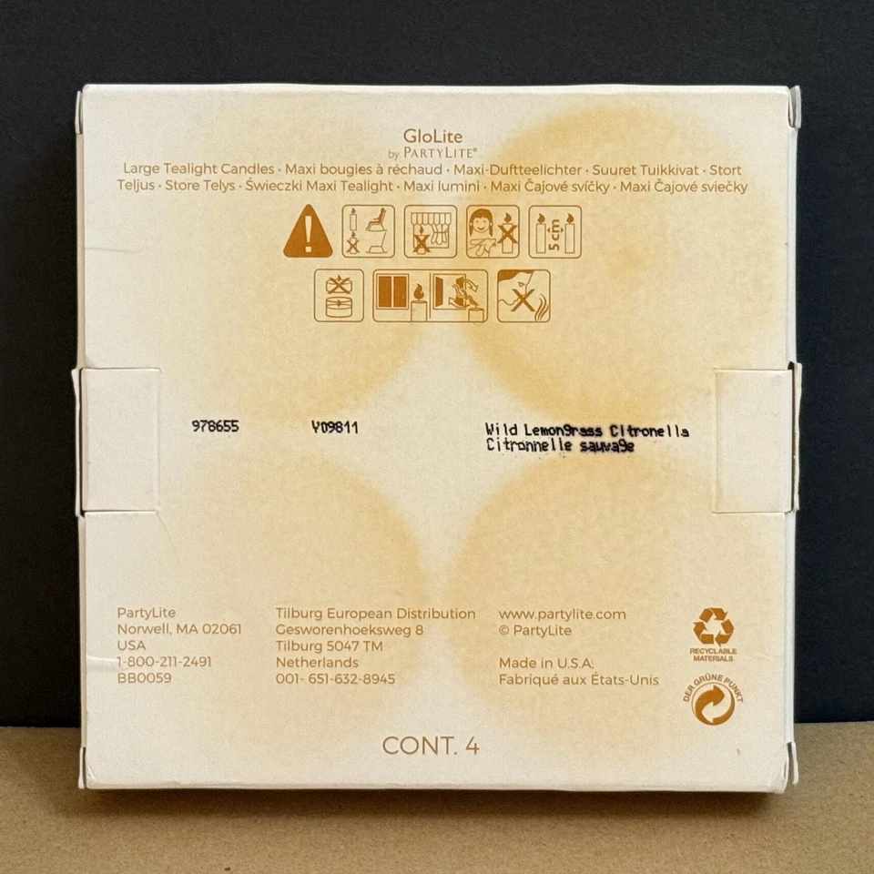 PartyLite GloLite WILD LEMONGRASS CITRONELLA Large TEALIGHT CANDLES Box of 4 - Image 3 of 4