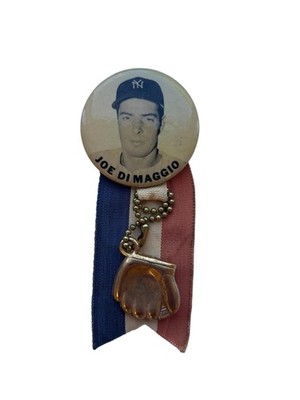 Vintage 1940s Joe DiMaggio New York Yankees Pinback Button and Ribbon #23483