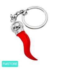 Portachiavi Acciaio Cornetto Rosso Corno 4,5 cm Smaltato Portafortuna 