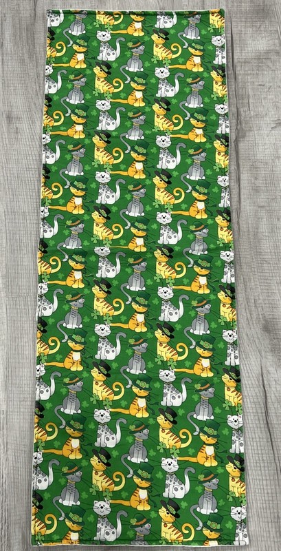 Handmade Quilted Patchwork St. Patrick's Day Cats And Valentines Table Runner