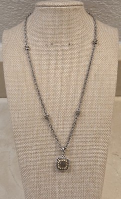Atemberaubender 18k Gold & Sterlingsilber Gabriel & Co Kissenschliff Anhänger 17'' Kette