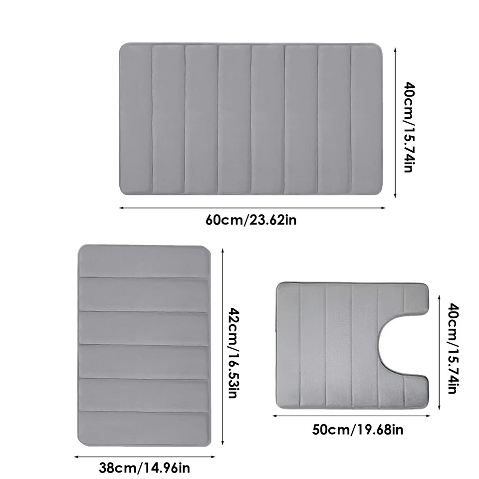 3PC Bathroom Set Rug Contour Mat Toilet Lid Cover Plain Solid Color Bathmats - Image 3 of 4