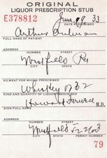 Vintage Prohibition Whiskey Prescription Doctor Stub Pharmacy Bar Westfield PA