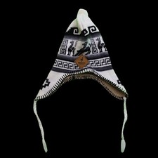 HANDMADE ANDEAN ALPACA WHITE HAT WITH EAR FLAPS
