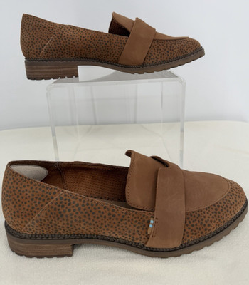 TOMS Mallory Mini Cheetah Animal Printed Suede Shoes Women s 8 Brown Casual