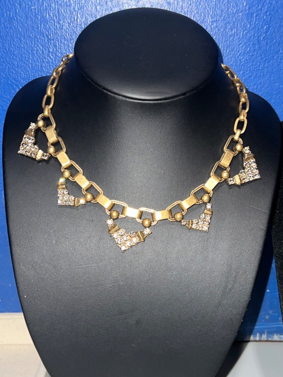 Gold-tone Stella & Dot Sutton Link Chain w/ Pave Grey Crystal Triangular Drops
