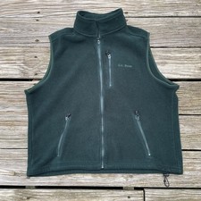 Vintage LL Bean Fleece Vest Full Zip Green Made in USA Fabric Size L