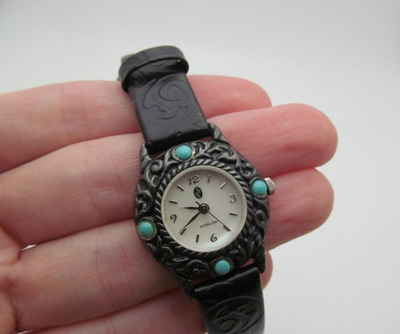 Vintage Carolyn Pollack Southwestern Turquoise Filigree MOPearl Watch Leather Carolyn Pollack 925 Sterling Silver Turquoise Southwestern  main image 3
