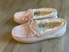 My Slipper Women's 11 Leather Suede Uppers Light Pink Moccasin Style Slip On