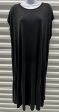 EILEEN FISHER Shift Style Dress Black Stretch Jersey Sleeveless 2X Ruffle Hem
