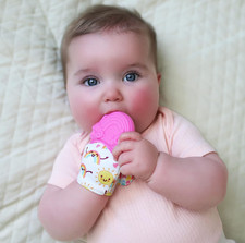 Nuby Happy Hands Silicone Teething Mitten: 3M , Rainbow, Pink 80725 