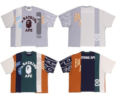 A BATHNIG APE Men's UPCYCLED MULTI LOGO CROPPED FIT TEE 1M30109318