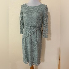 Adrianna Papell mint lace overlay long sheer sleeve sheath dress NEW 12