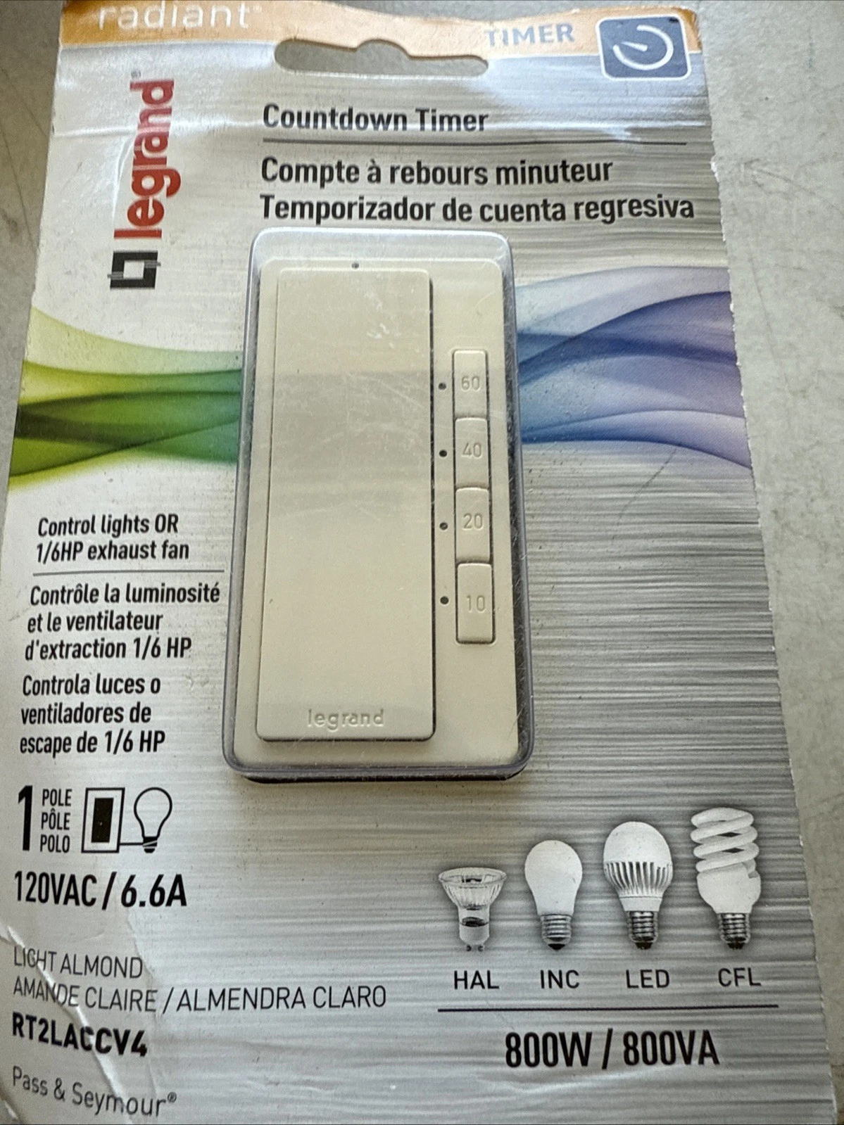 Legrand RT2LACCV4 Radiant 4 Button Countdown Lighting Timer Light Almond New