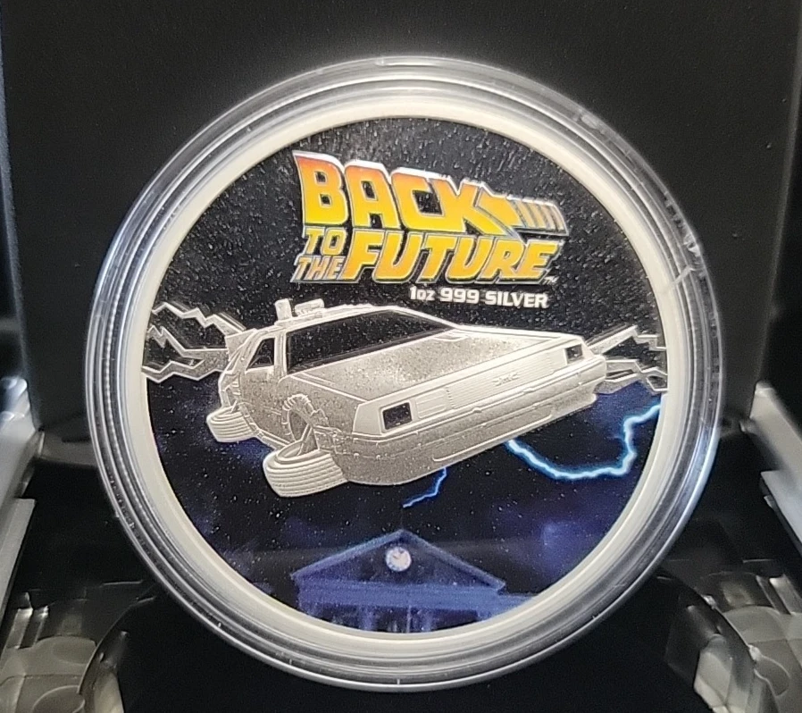 2015 Tuvalu Back to the Future Delorean 1oz Silver Car Coin OGP Box/COA Car Case - Image 3 of 4