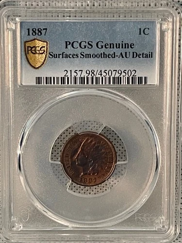 1887 Indian Head Cent Penny - Genuine Surfaces Smoothed  - AU Detail