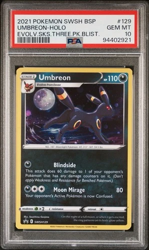 Umbreon Holo 129/203 Evolving Skies Three Pack Blisters Pokemon PSA 10 Low Pop