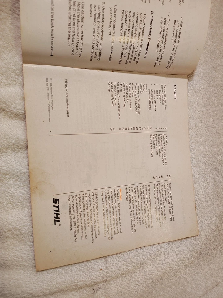 Genuine STIHL OO9 009 Instructions Manual Owners 1994  - Image 4 of 4