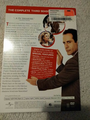 Monk - The Complete Third Season 3 (DVD, 2010, 4-Disc Set) open