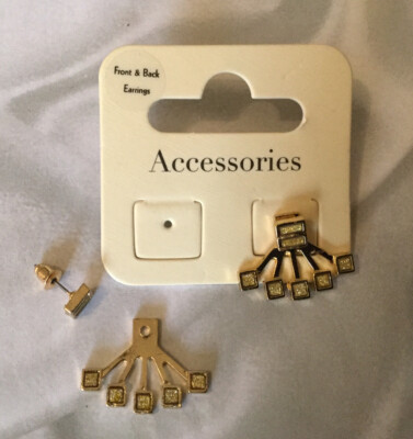 DUNNES STORES Gold 2 In 1 Earrings Yellow Diamanté Front Back Chunky Pierce Drop