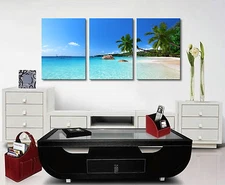 BEACH/PALM TREE/SEASCAPE ready to hang mounted canvas art/better than stretched