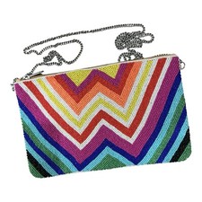 Vintage Beaded Evening Bag Rainbow Colorful Hand Made 7x10 Chain