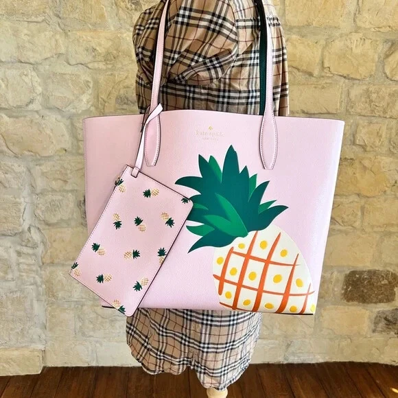 Kate Spade Colada Large Pineapple Printed Reversible Tote Pink