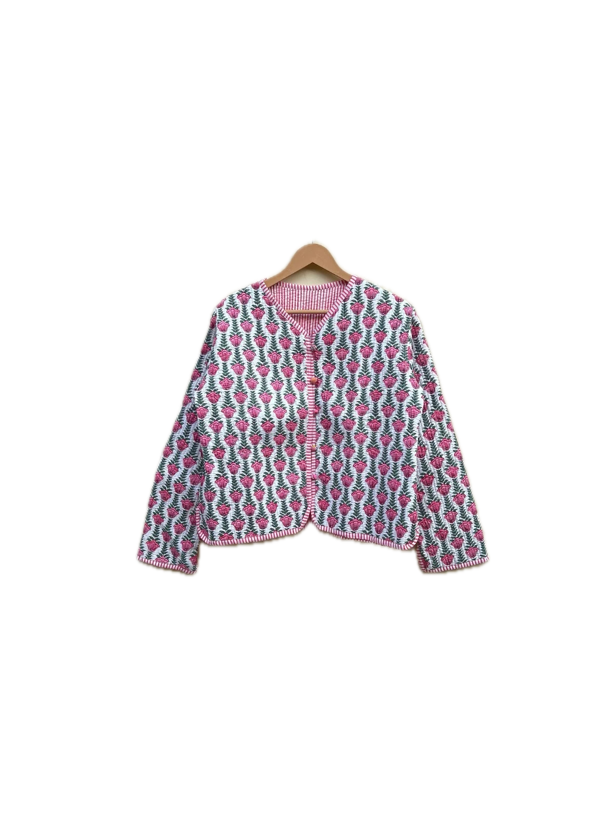 Indian White Floral 100% Cotton Quilted Unisex Jacket Women's Clothing Jacket AU