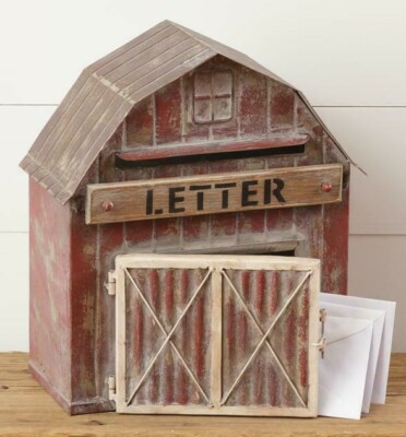 MAILBOX BARN Distressed Vintage Farmhouse RED Barn LETTERS post box 14.5''H Metal