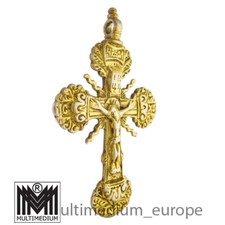 Russischer Orthodoxer Historismus Kreuz Anhänger Silber vergoldet Jesus Christus