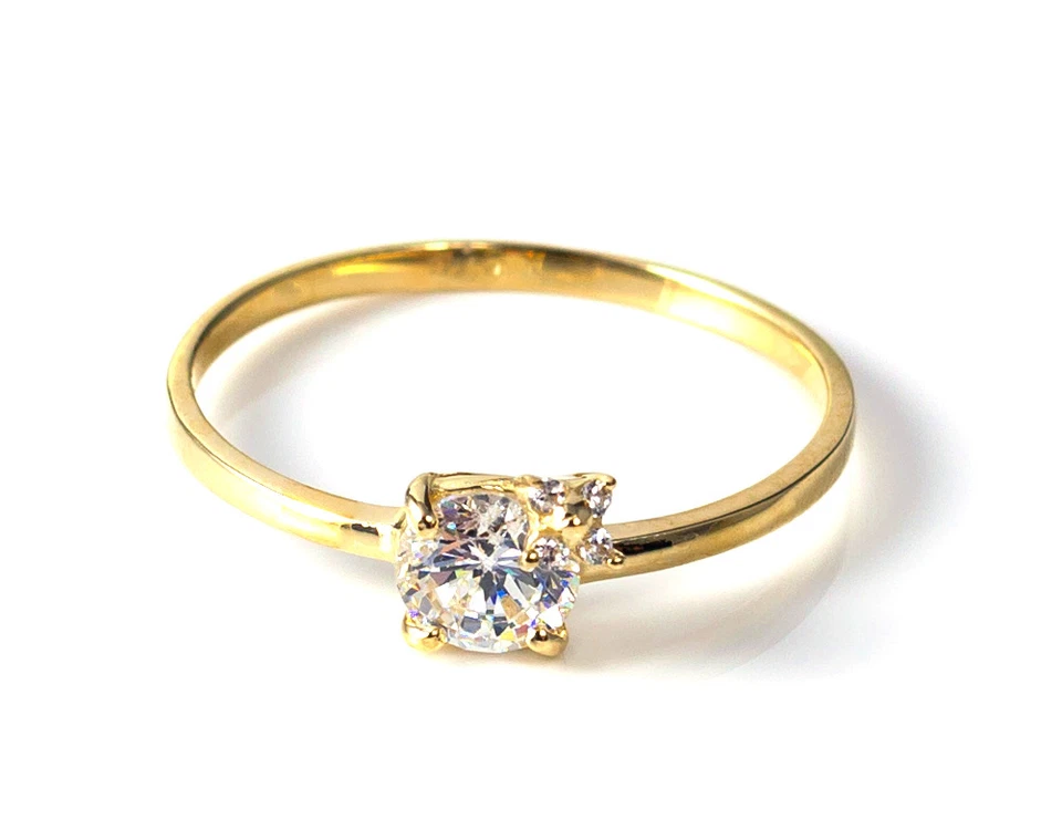 9ct or Jaune Solitaire & Accents Fiançailles Bague - Photo 4/4