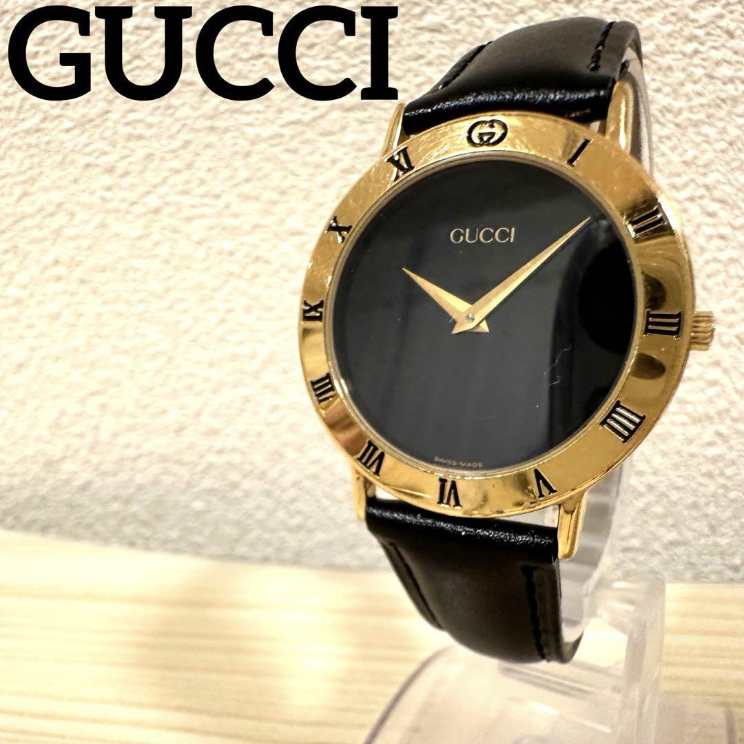 GUCCI 3000M 33mm Watch Quartz Mens Genuine Belt Black Dial GUCCI 3000M 33mm Watch Quartz Mens Genuine Belt Black Dial
