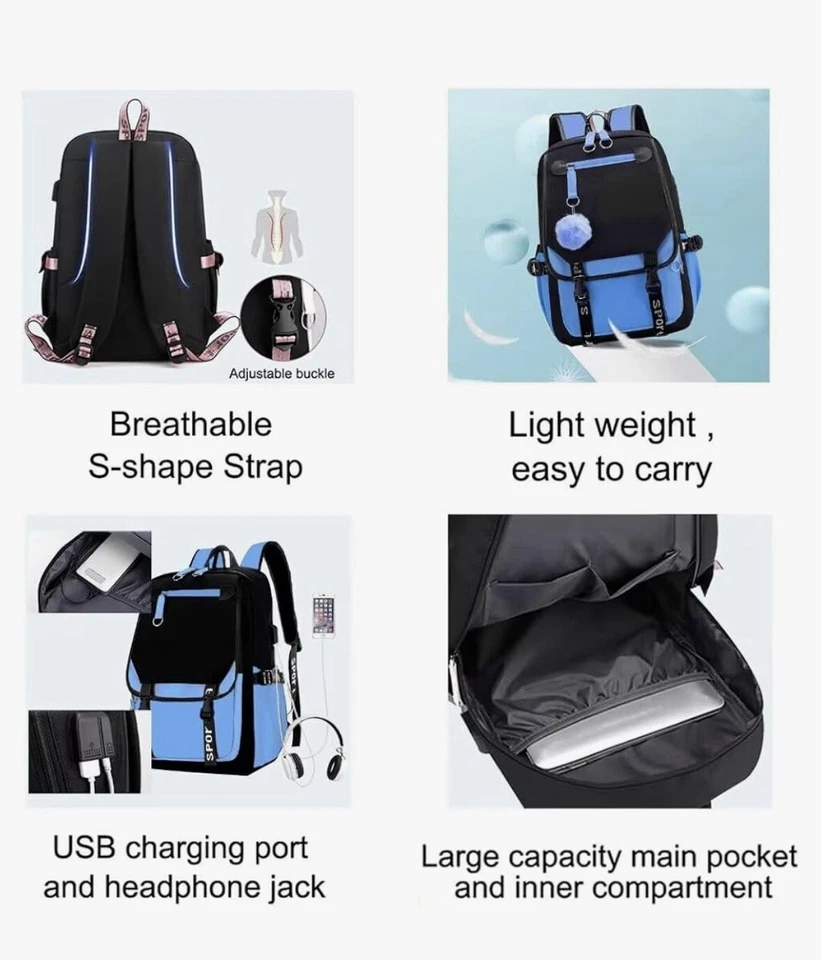 Stitch Backpack 17in School Backpack Set with USB Charging Pencil Box for Gifts - Image 2 of 4