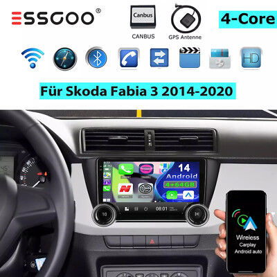 4+64G Für Skoda Fabia 3 III 2014-2020 Android 14 Carplay Autoradio GPS Navi WIF