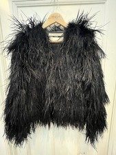 Topshop Uk Size 10-12 Ostrich Feather Black Jacket Marabou Fur Coat Eur 40 Us 8
