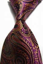 Hot Classic Paisleys Purple Gold JACQUARD WOVEN 100 Silk Men's Tie Necktie