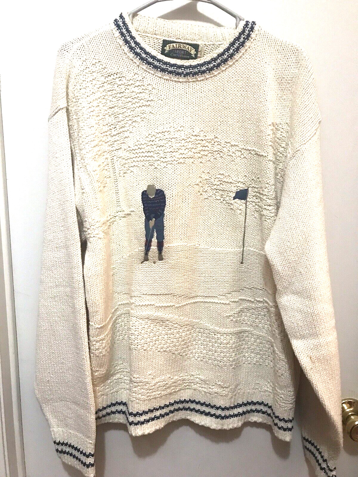 Golf Sweater Size LG Off White Pullover USA VTG Croft and Barrow Fairway Sport