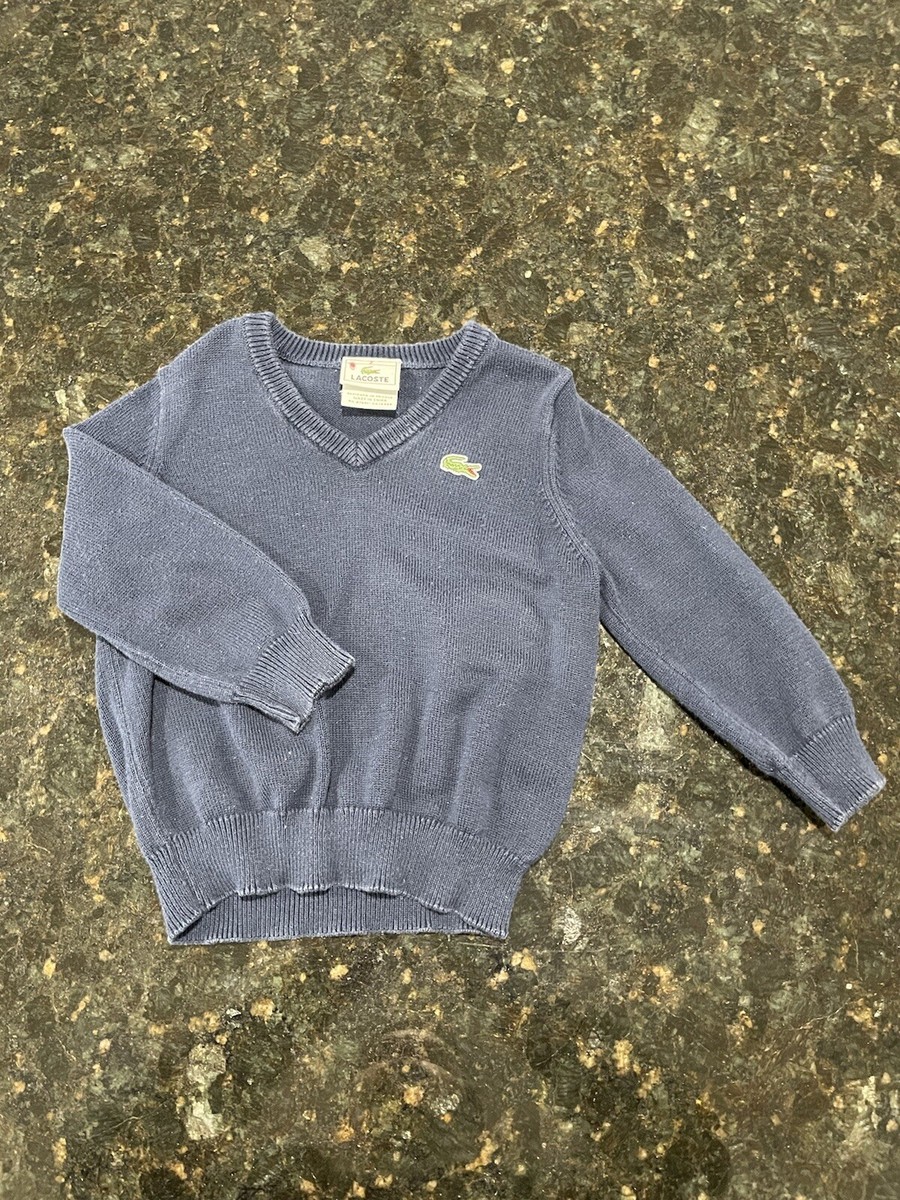 LACOSTE Wool Blend Long Sleeve Sweater 2Y Boys Girls Navy V Neck