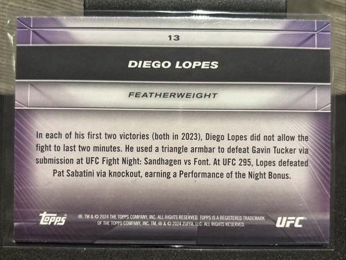 2024 Topps Knockout UFC Diego Lopes #13 RC Rookie Near Mint Future Champ - Picture 2 of 2