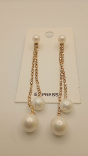Express Gold Tone Faux Pearl Dangle/Drop Earrings - 第 1/3 張圖片