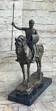 Signed Hot Cast Bronze Sculpture Statue of Crusader Medieval Knight on Horseback