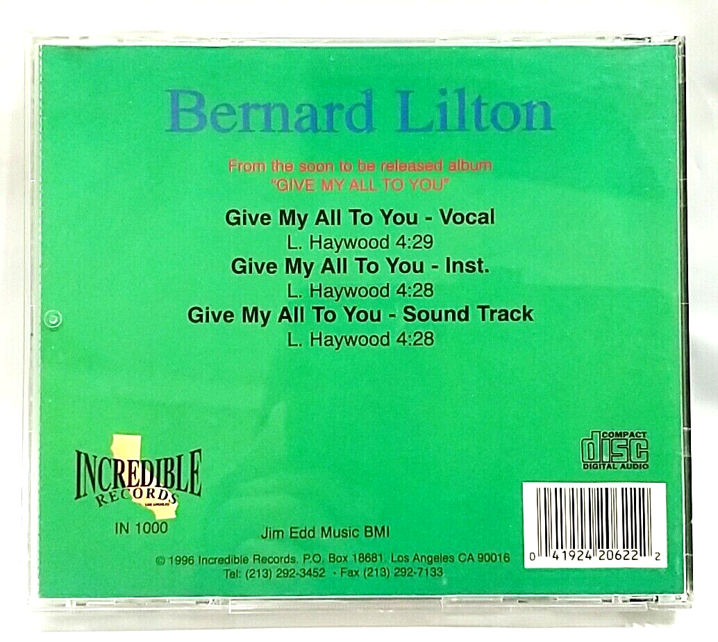 洋楽 Bernard Lilton Give My All To You (1997) CD) Bernard Lilton ‎– Give My All To You, Promo, IN 1000, Single